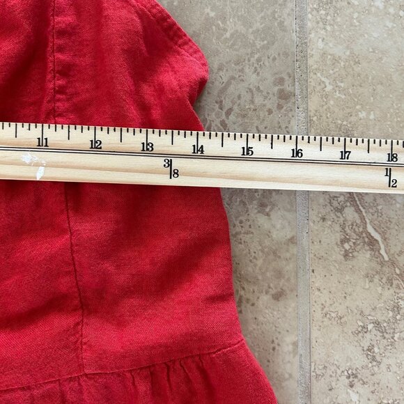 Linen Dress Cross Back Tiered Red Midi Pockets Sweetheart Neck Boho Beach Resort - Picture 7 of 7